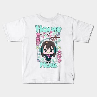 HOUSE MUSIC  - Cute Kawaii Character (teal/pink) Kids T-Shirt